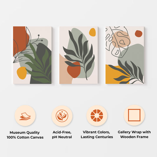 Set of 3 Boho Floral Plants Wall Art