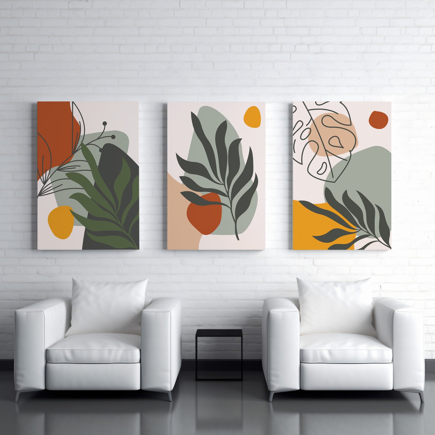 Set of 3 Boho Floral Plants Wall Art