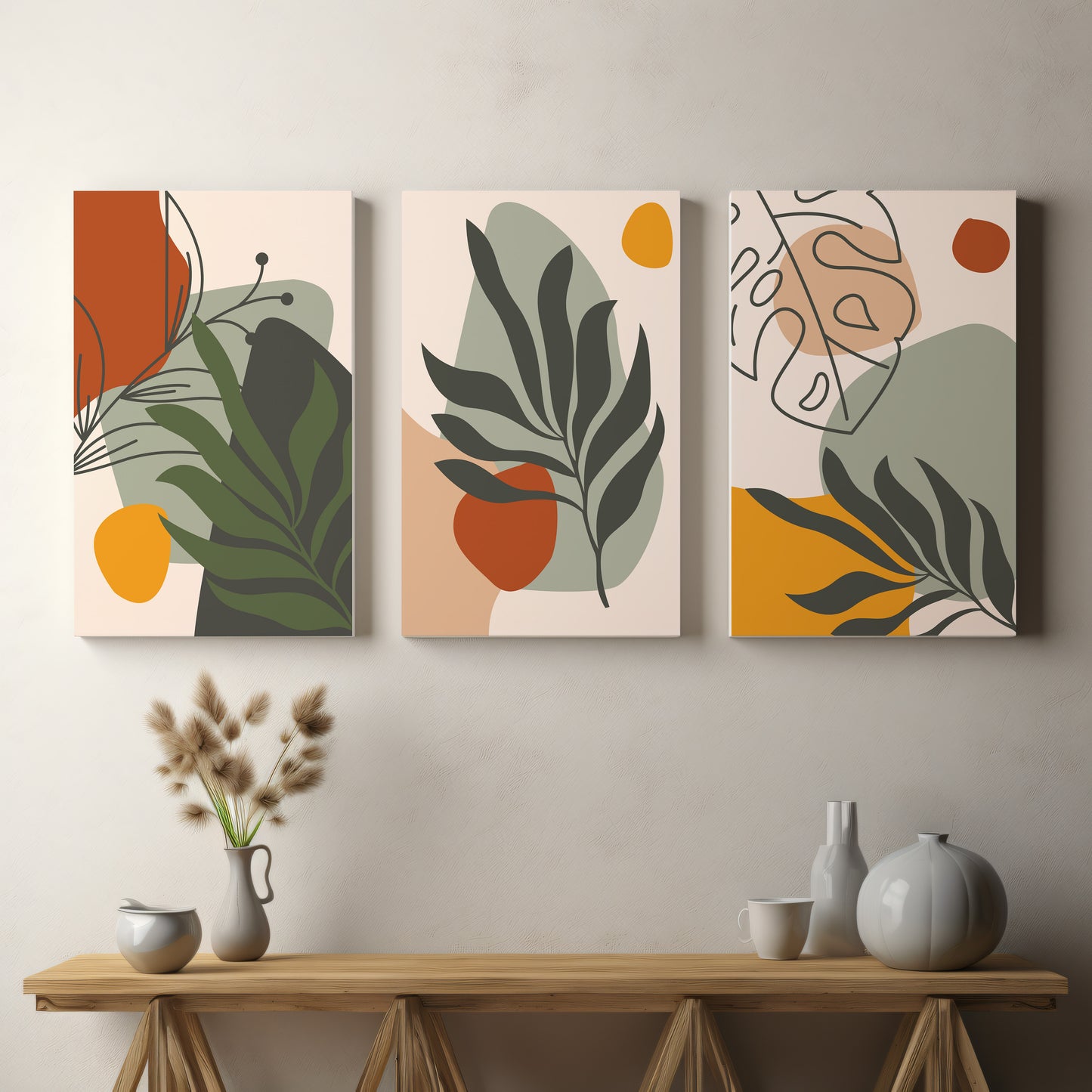 Set of 3 Boho Floral Plants Wall Art