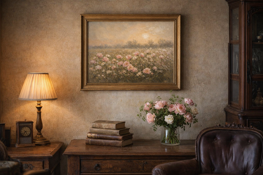 Rose Field at Sunset - Vintage wall art painting